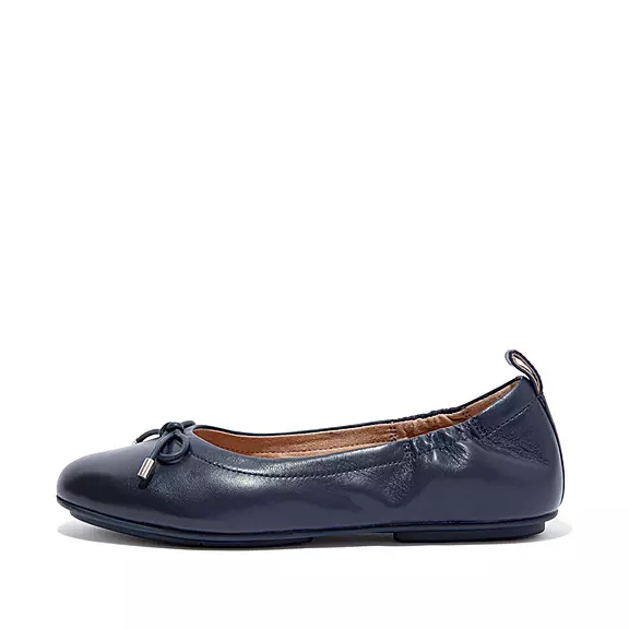 FitFlop ALLEGRO Bow Metallic Læder Ballerina Sko Mørkeblå | 98701452