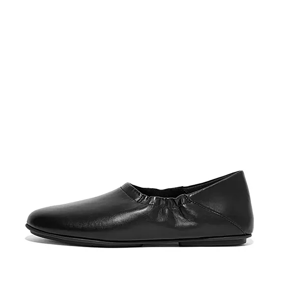 FitFlop ALLEGRO Fold-Down Back Læder Ballerina Sko Sort | 60115670