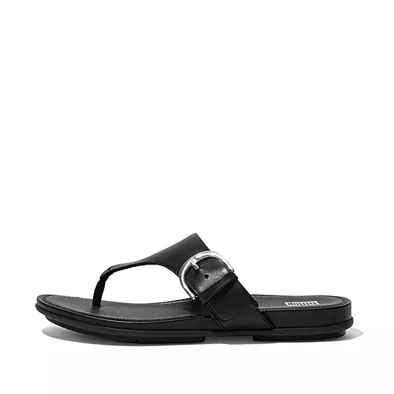 FitFlop GRACIE Přezkou Læder Sandaler Med Tåstolpe Sort | 22446811