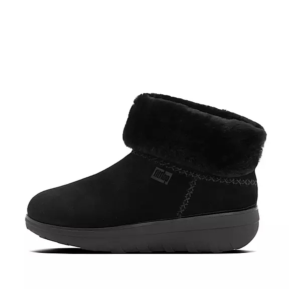 FitFlop MUKLUK SHORTY Shearling-Forede Ruskind Ankelstøvler Sort | 26074709