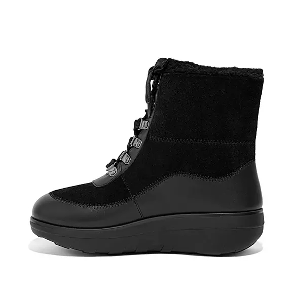 FitFlop MUKLUK Shearling-Forede Laced Ankelstøvler Sort | 42874462