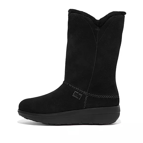 FitFlop MUKLUK Shearling-Forede Ruskind Calf Støvler Sort | 76016498