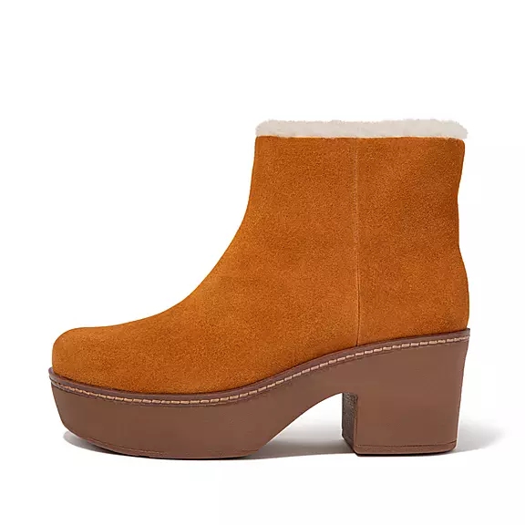 FitFlop PILAR Shearling-Forede Ruskind Platform Ankelstøvler LyseBrune | 52887907