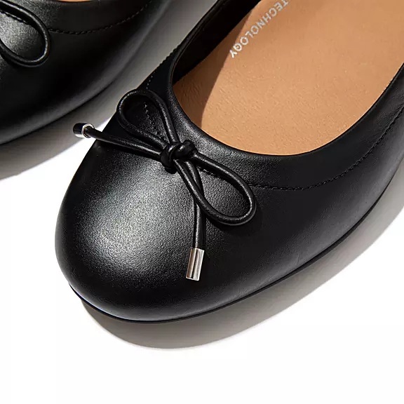 FitFlop ALLEGRO Bow Metallic Læder Ballerina Sko Sort | 11524983