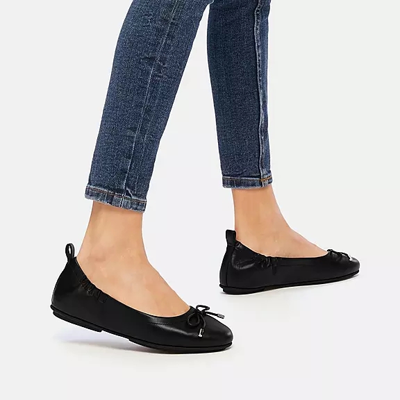 FitFlop ALLEGRO Bow Metallic Læder Ballerina Sko Sort | 11524983