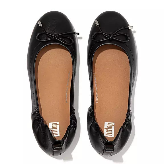 FitFlop ALLEGRO Bow Metallic Læder Ballerina Sko Sort | 11524983