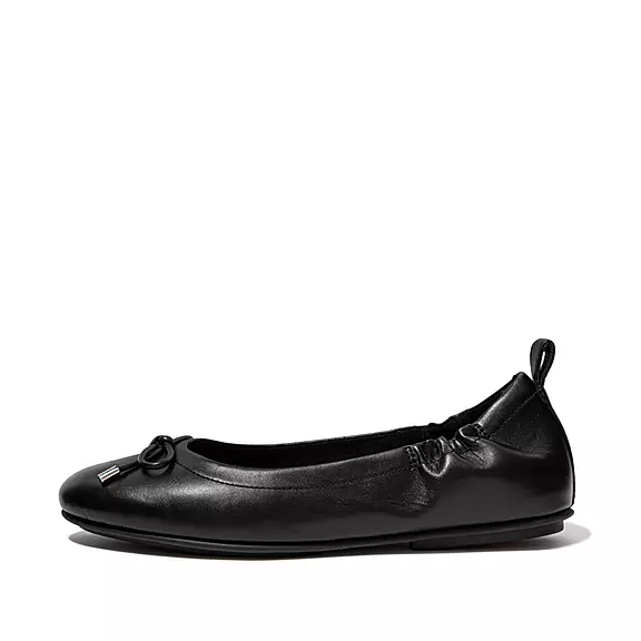 FitFlop ALLEGRO Bow Metallic Læder Ballerina Sko Sort | 11524983