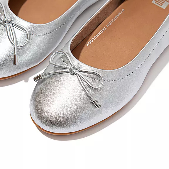 FitFlop ALLEGRO Bow Metallic Læder Ballerina Sko Sølv | 26614228