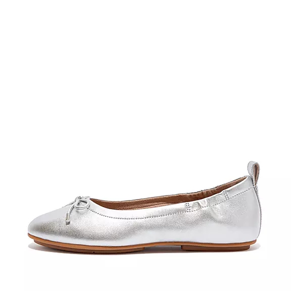 FitFlop ALLEGRO Bow Metallic Læder Ballerina Sko Sølv | 26614228