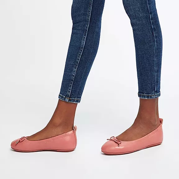 FitFlop ALLEGRO Bow Metallic Læder Ballerina Sko Lyserød | 88309335