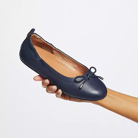 FitFlop ALLEGRO Bow Metallic Læder Ballerina Sko Mørkeblå | 98701452