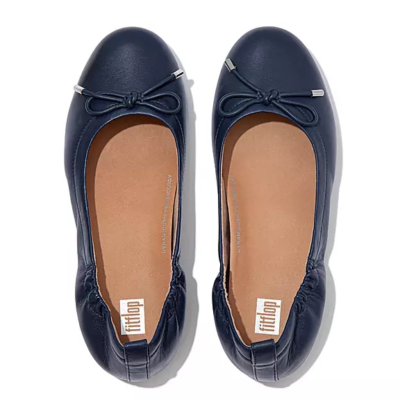 FitFlop ALLEGRO Bow Metallic Læder Ballerina Sko Mørkeblå | 98701452