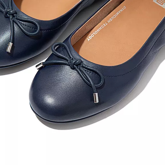 FitFlop ALLEGRO Bow Metallic Læder Ballerina Sko Mørkeblå | 98701452