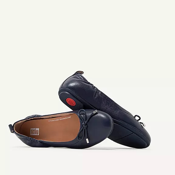 FitFlop ALLEGRO Bow Metallic Læder Ballerina Sko Mørkeblå | 98701452