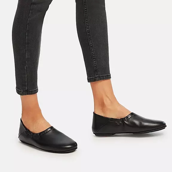 FitFlop ALLEGRO Fold-Down Back Læder Ballerina Sko Sort | 60115670