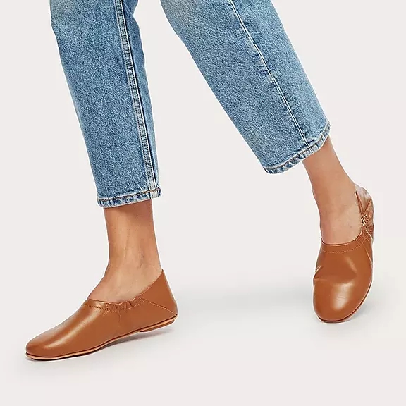 FitFlop ALLEGRO Fold-Down Back Læder Ballerina Sko LyseBrune | 79405226
