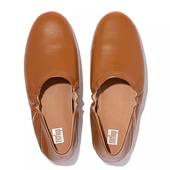 FitFlop ALLEGRO Fold-Down Back Læder Ballerina Sko LyseBrune | 79405226