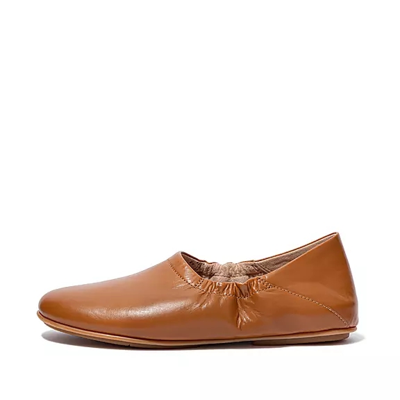FitFlop ALLEGRO Fold-Down Back Læder Ballerina Sko LyseBrune | 79405226