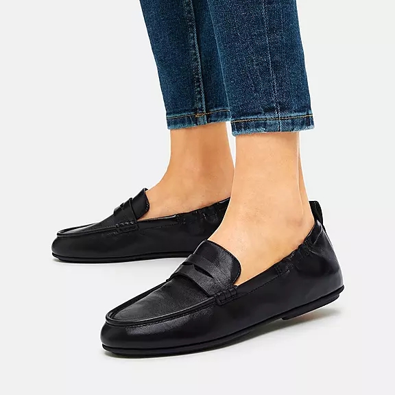 FitFlop ALLEGRO Metallic Læder Penny Loafers Sort | 51111006