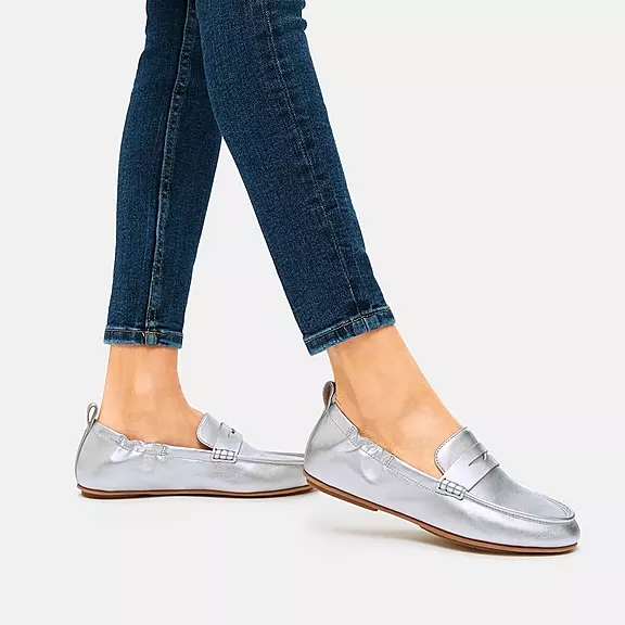 FitFlop ALLEGRO Metallic Læder Penny Loafers Sølv | 58461255