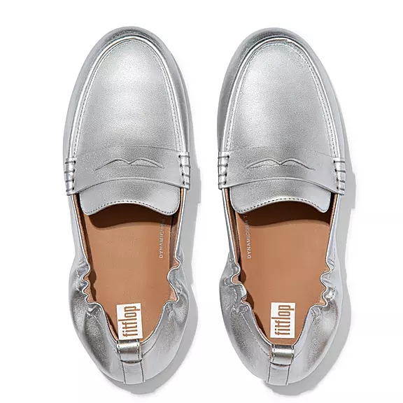 FitFlop ALLEGRO Metallic Læder Penny Loafers Sølv | 58461255