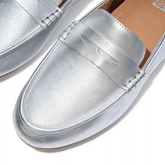 FitFlop ALLEGRO Metallic Læder Penny Loafers Sølv | 58461255