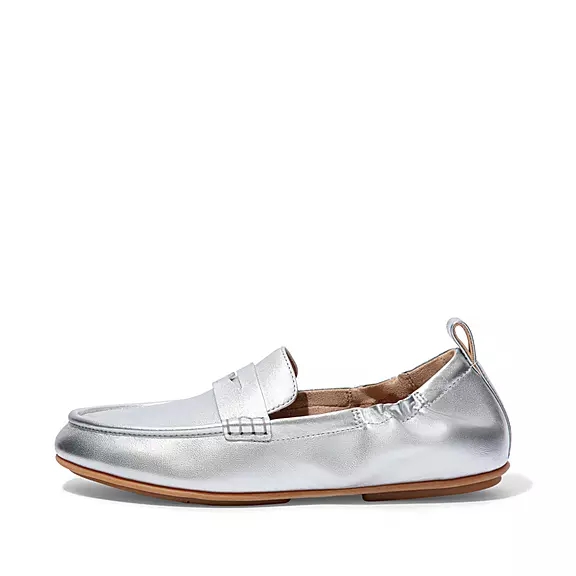 FitFlop ALLEGRO Metallic Læder Penny Loafers Sølv | 58461255
