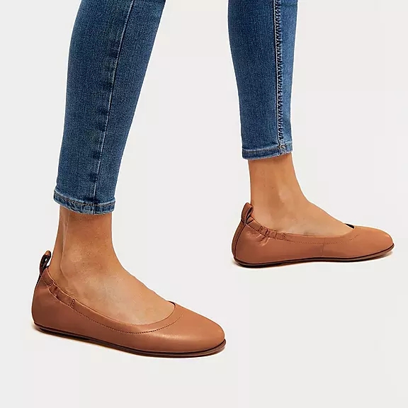 FitFlop ALLEGRO Soft Læder Ballerina Sko LyseBrune | 10492356