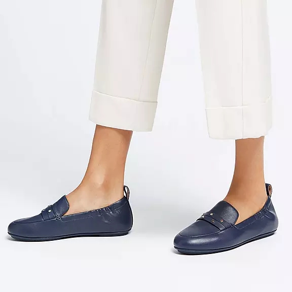 FitFlop ALLEGRO Studded Læder Loafers Mørkeblå | 34667433