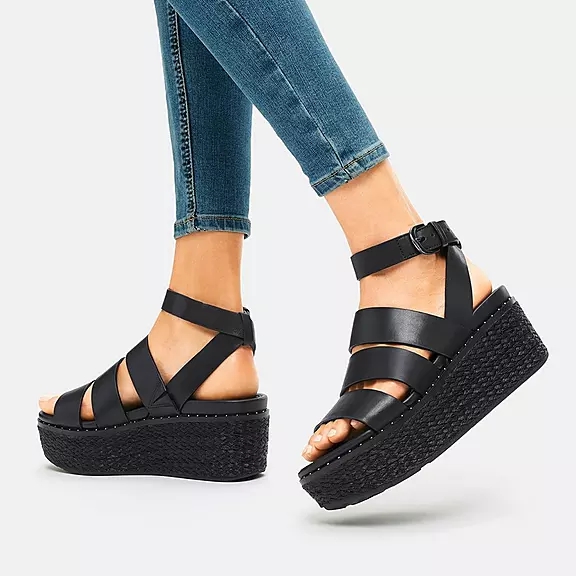 FitFlop ELOISE Espadrillos Kilehæl Sandaler Sort | 50163922