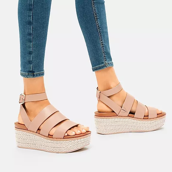 FitFlop ELOISE Espadrillos Læder Kilehæl Sandaler Beige | 30585071