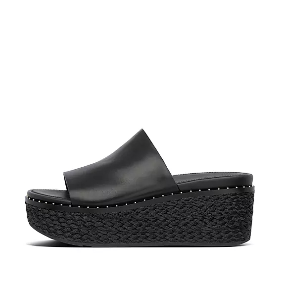 FitFlop ELOISE Espadrillos Læder Wedge Plateau Sandaler Sort | 18488405