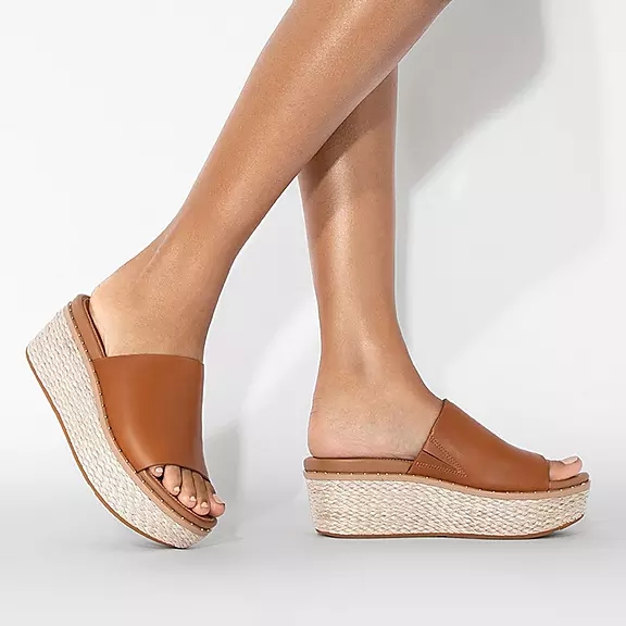 FitFlop ELOISE Espadrillos Læder Wedge Plateau Sandaler LyseBrune | 31144700