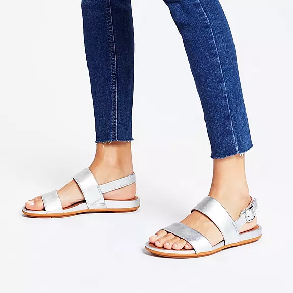FitFlop GRACIE Metallic Læder Sandaler Med Rem Sølv | 96330258