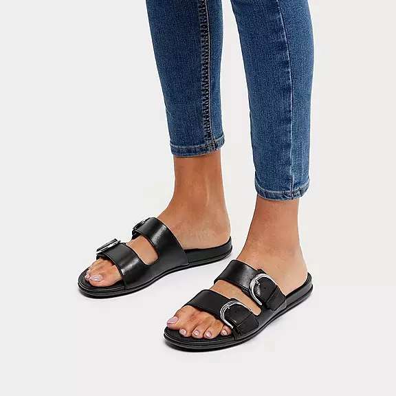 FitFlop GRACIE Přezkou Læder Badesandaler Sort | 15159348