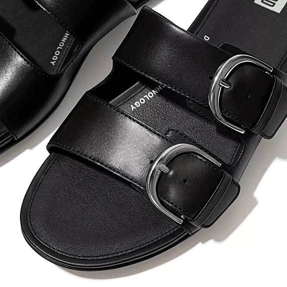 FitFlop GRACIE Přezkou Læder Badesandaler Sort | 15159348