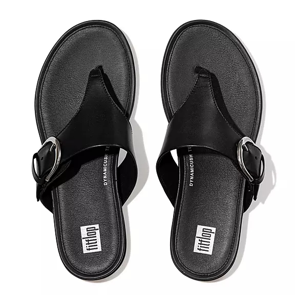 FitFlop GRACIE Přezkou Læder Sandaler Med Tåstolpe Sort | 22446811