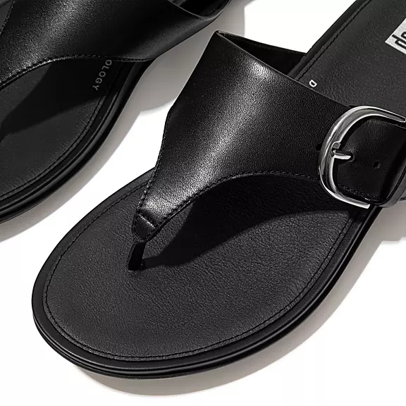 FitFlop GRACIE Přezkou Læder Sandaler Med Tåstolpe Sort | 22446811