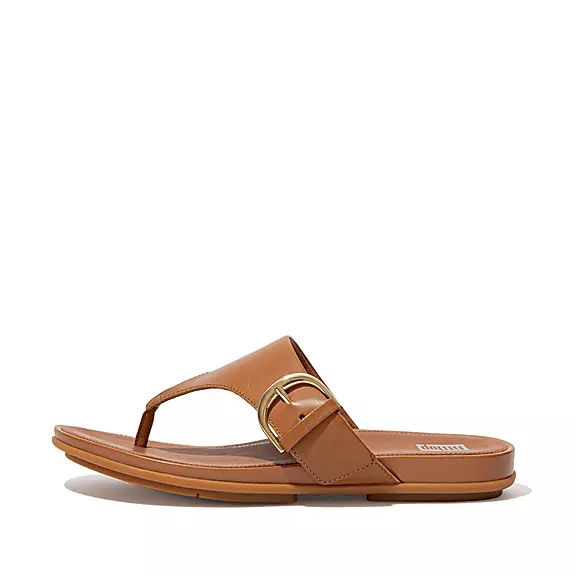 FitFlop GRACIE Přezkou Læder Sandaler Med Tåstolpe LyseBrune | 57681340