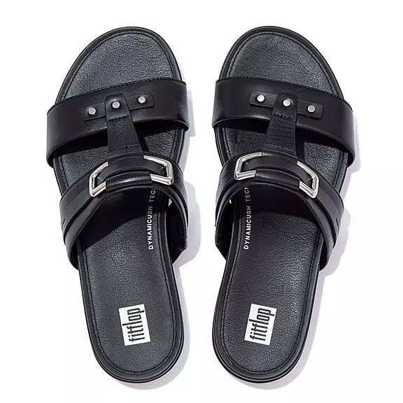 FitFlop GRACIE Stud-Přezkou Læder Badesandaler Sort | 47956152