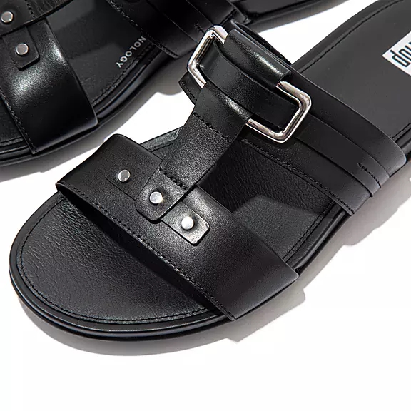 FitFlop GRACIE Stud-Přezkou Læder Badesandaler Sort | 47956152