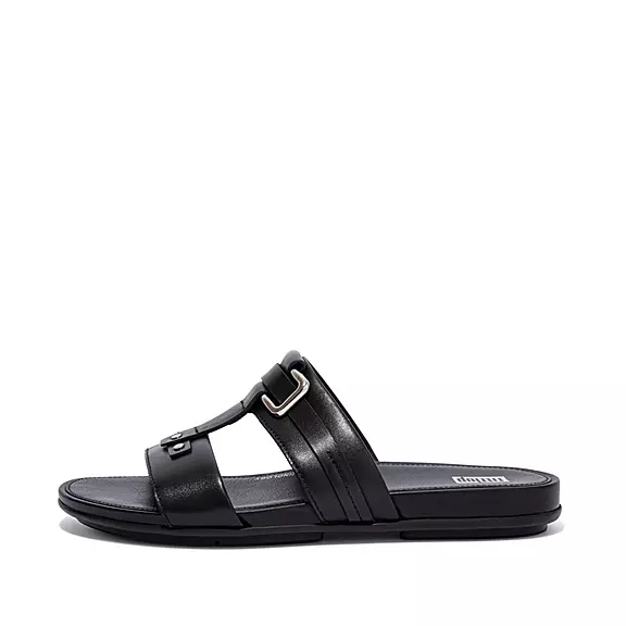 FitFlop GRACIE Stud-Přezkou Læder Badesandaler Sort | 47956152