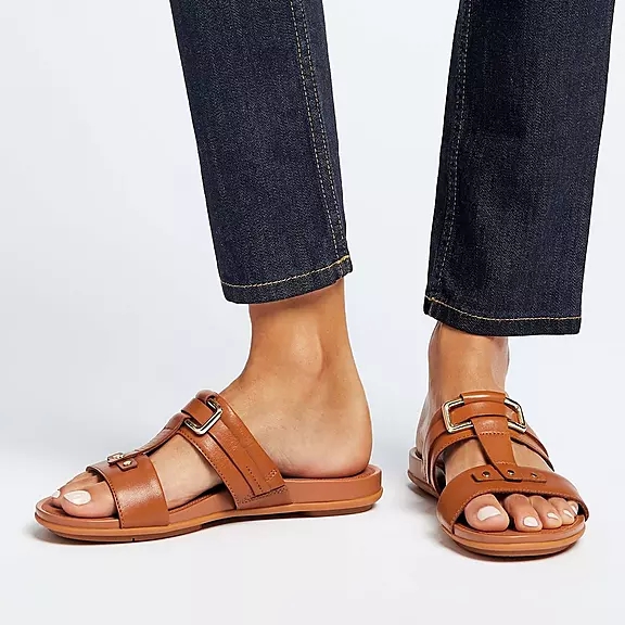 FitFlop GRACIE Stud-Přezkou Læder Badesandaler LyseBrune | 93868943