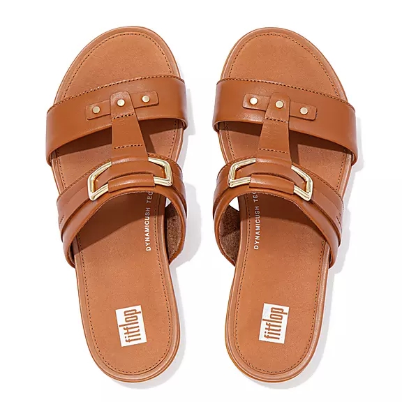 FitFlop GRACIE Stud-Přezkou Læder Badesandaler LyseBrune | 93868943