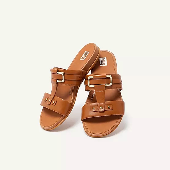 FitFlop GRACIE Stud-Přezkou Læder Badesandaler LyseBrune | 93868943