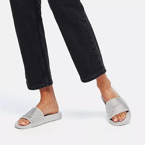 FitFlop IQUSHION Strand-Resistant Crystal Badesandaler Sølv | 44117909