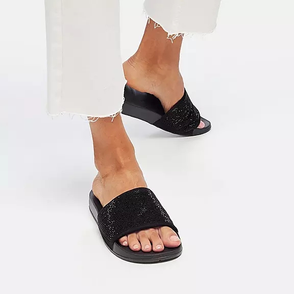 FitFlop IQUSHION Strand-Resistant Crystal Badesandaler Sort | 71140629