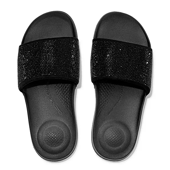 FitFlop IQUSHION Strand-Resistant Crystal Badesandaler Sort | 71140629