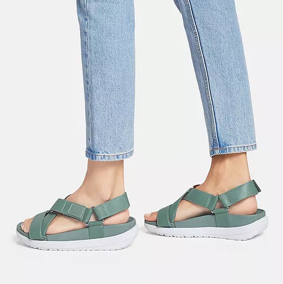 FitFlop LOOSH Læder Cross-Páskové Sandaler Grøn | 75823922