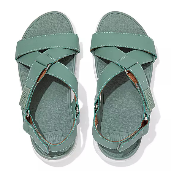 FitFlop LOOSH Læder Cross-Páskové Sandaler Grøn | 75823922